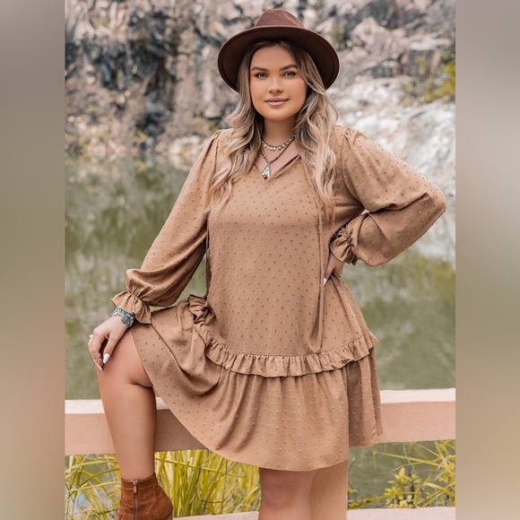 Plus Size Dot Flounce Sleeve Mini Dress - Picture 1 of 8